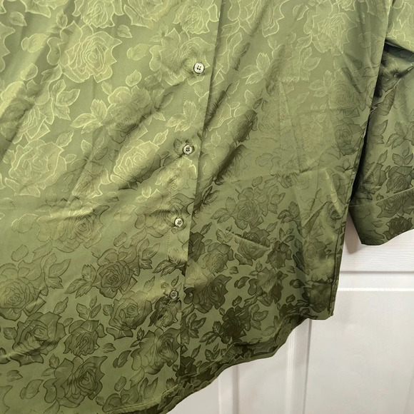 WAYF Women's Olive Green Floral Ex Boyfriend Shirt Button-Up Long Sleeve Size M - Picture 5 of 14